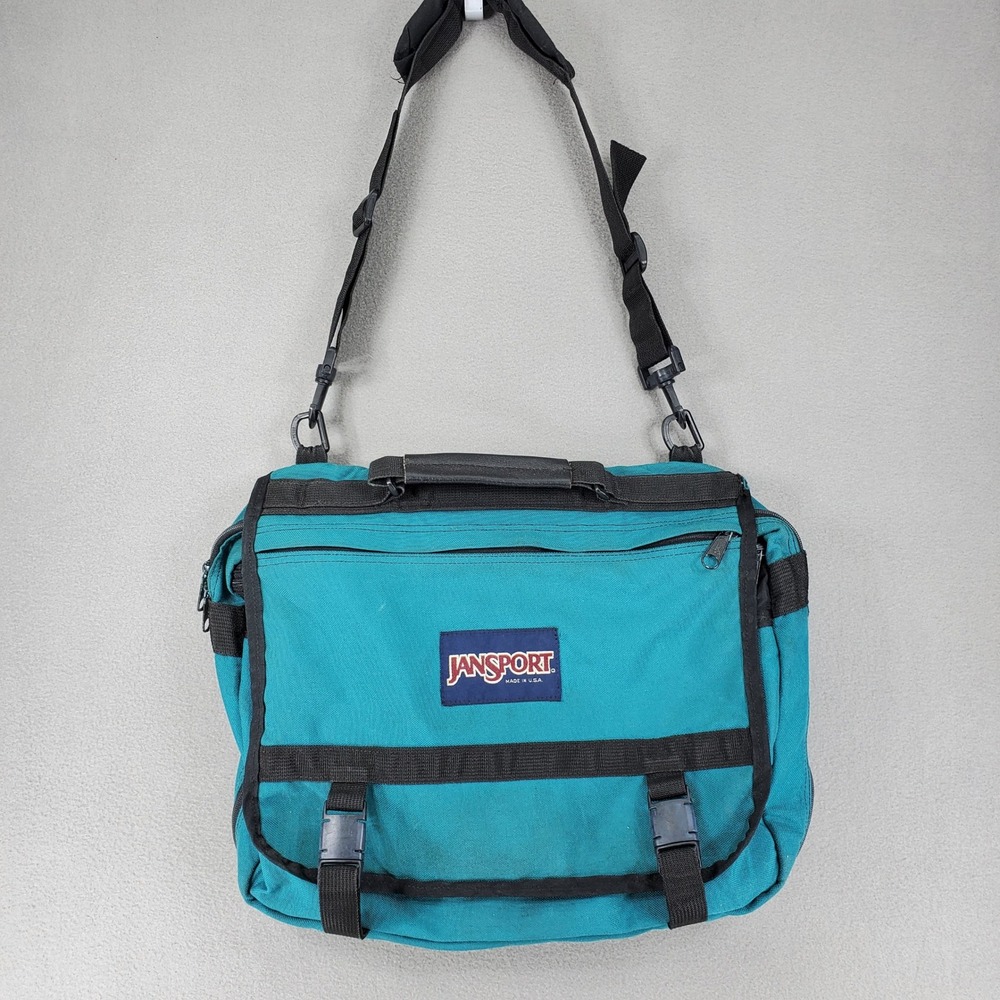 Jansport Messenger Bag Teal Green Vintage 90s Made in USA Laptop Briefcase